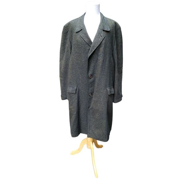 Vintage Leavitt Green Wool Long Trench Coat Overcoat  52" chest x 39.5" length - Picture 1 of 16